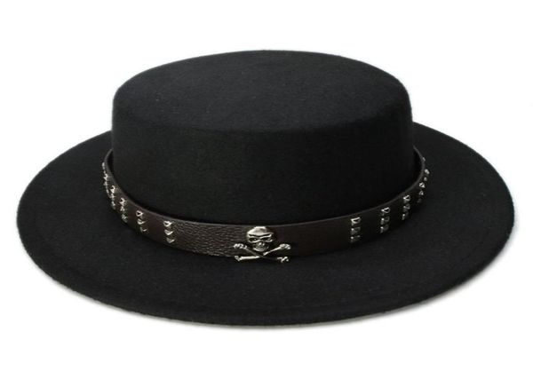 

luckylianji women men vintage 100 wool wide brim cap pork pie porkpie bowler hat skull bead leather band 57cmadjust y20018837296, Blue;gray