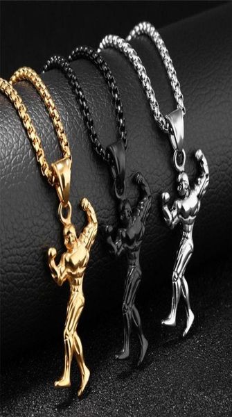 

fitness men bodybuilder hercules barbell pendant chain necklace charm jewelry stainless steel collar necklaces kka18503568168, Silver