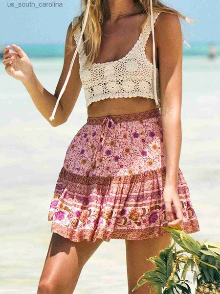 

skirts jastie pink jasmine florals boho skirt summer women mini skirts casual hippie chic beach short skirt faldas mujer moda saia l230522, Black
