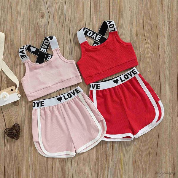 

clothing sets fashion baby clothes set summer letter strap tank shorts for girls toddlers pieces kids outfits, White