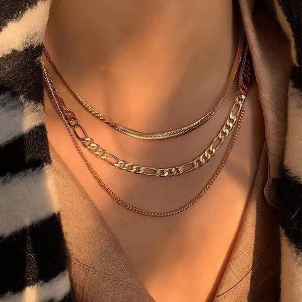 

10mm fine chain necklace couple necklace simple atmosphere necklace couple accessory chain hundred match light luxury clavicle chain senior, Golden;silver