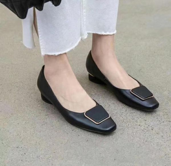 

2020040607y 40 black burgundy genuine leather calf skin square cap toe 3cm heel flats shoese4510641