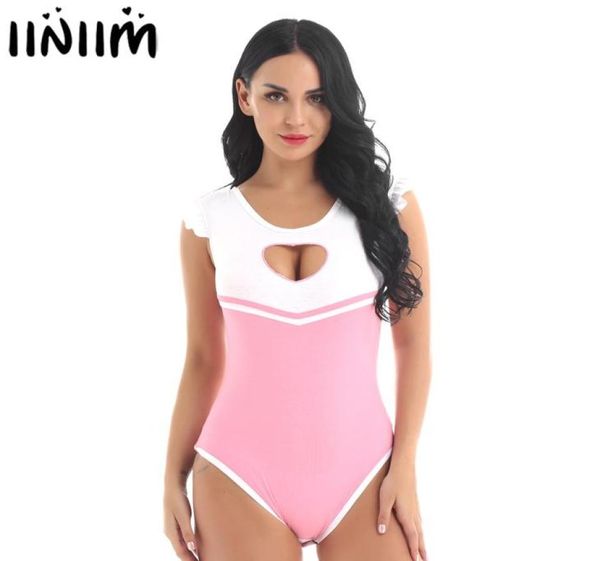 

womens one piece bodycon lingerie nightwear heartshaped cutout bust crotch romper jumpsuit bodysuit cosplay costumes l4312057, Red;black