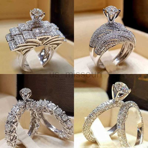 

band rings bridal set elegant rings for women sliver color wedding engagement fashion jewelry with full shiny cubiz zircon female ring j2305, Silver