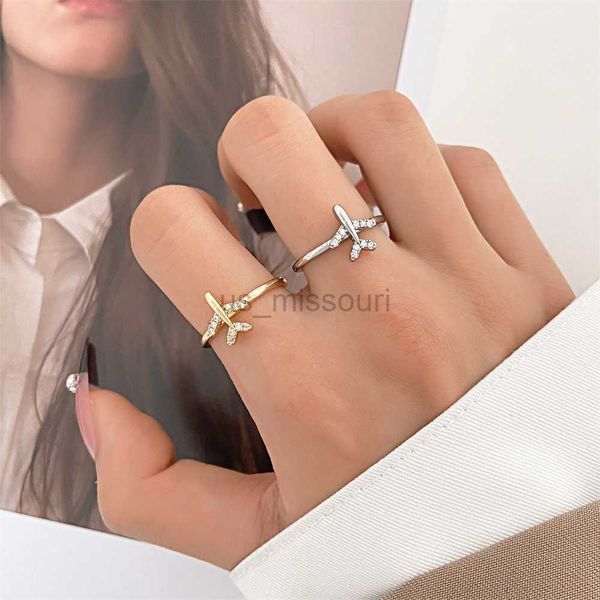 

band rings airplane travel open rings for women girls gold silver color cute fashion opening adjustable aircraft ring new jewelry gifts j230