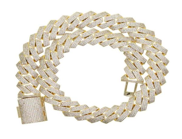 

19mm wide heavy chain iced out bling diamond curb cuban link chain hip hop chain necklace4860475, Golden;silver