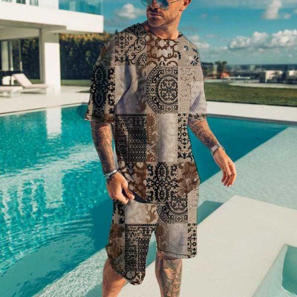 

men's trend d digital printing casual street style cool set bq, White;black