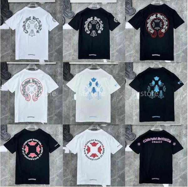 

fashion mens classic t shirts brand t-shirts ch white short sweater casual embossed letter horseshoe sanskrit cross pattern designers tees w, White;black