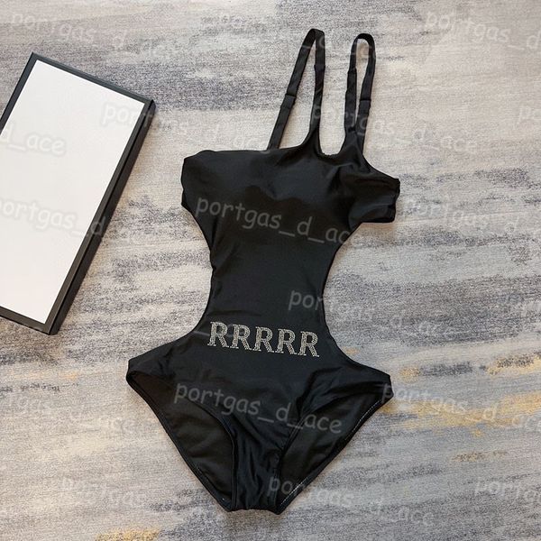 

black women swimwear side cut off swimsuit rhinestone letter bathing suits