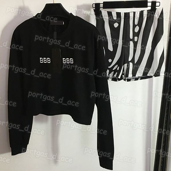 

letter women sweatshirt shorts set letters webbing short casual sweatshirt set, Black