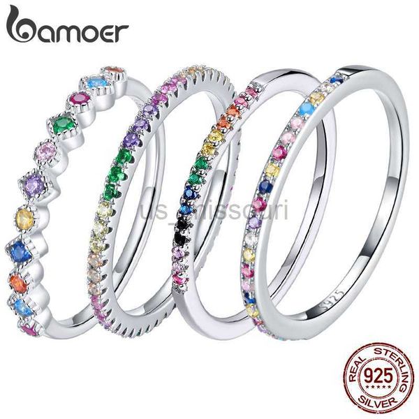

band rings bamoer 925 sterling silver rainbow cz simple fashion finger ring stackable band rings for women classic jewelry j230531