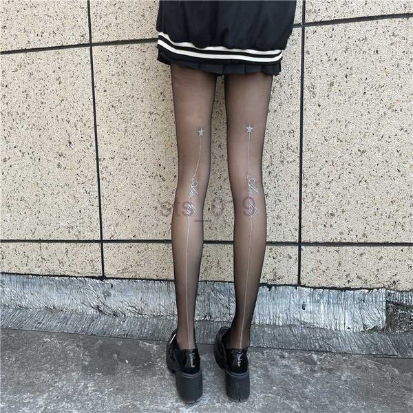 

socks ultra thin t crotch letter after vertical line pantyhose female autumn winter thin black silk stockings prevent hook silk j230531, Red;black