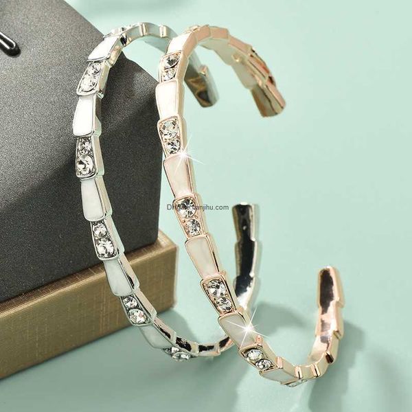 

designer luxury belgary brand fashionable snake bone fritillaria inlaid diamond titanium steel 2023 high grade feel bracelet straight, Black