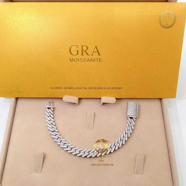 

pass diamond tester wholesale custom bling iced out moissanite women silver 925 10mm cuban link bracelet