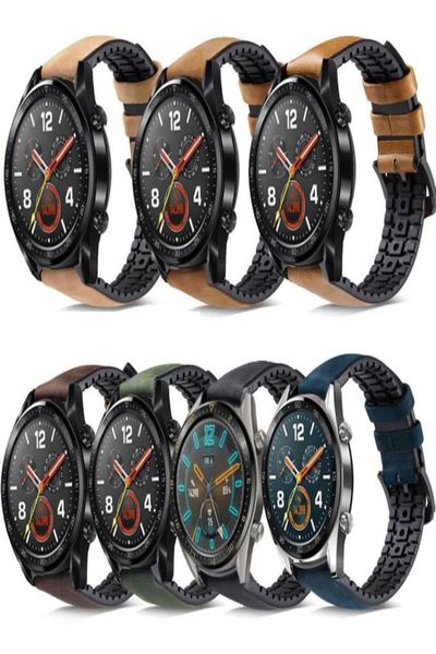 

watch bands 20mm 22mm genuine leather silicone strap band for huawei gt 2 42mm 46mm 2e gt2 pro honor magicwatch wristband9363885, Black;brown