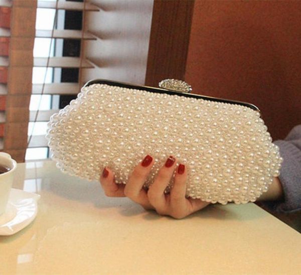 

women pearl white shoulder handbag clutch wedding bridal party prom purse evening bag bridal accessories silver wraps8165455, Black