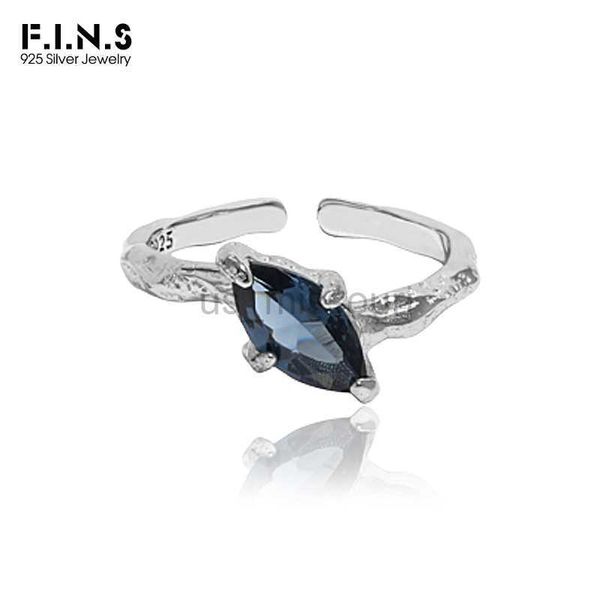 

band rings fins original geometric blue zircon texture s925 sterling silver open ring woman irregular uneven resizable finger fine jewel j23