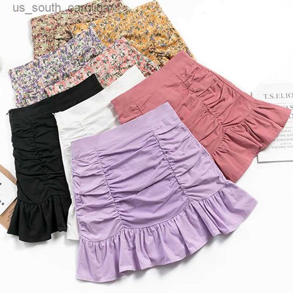 

ljsxls high waist folds a-line black skirt women summer korean short kawaii mini skirt woman clothes faldas mujer moda l230522