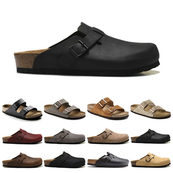 

boston clog slippers men women designer birks sandals leather head pull cork flats mules woody loafers mens womens slipper sandals brown bla, Black
