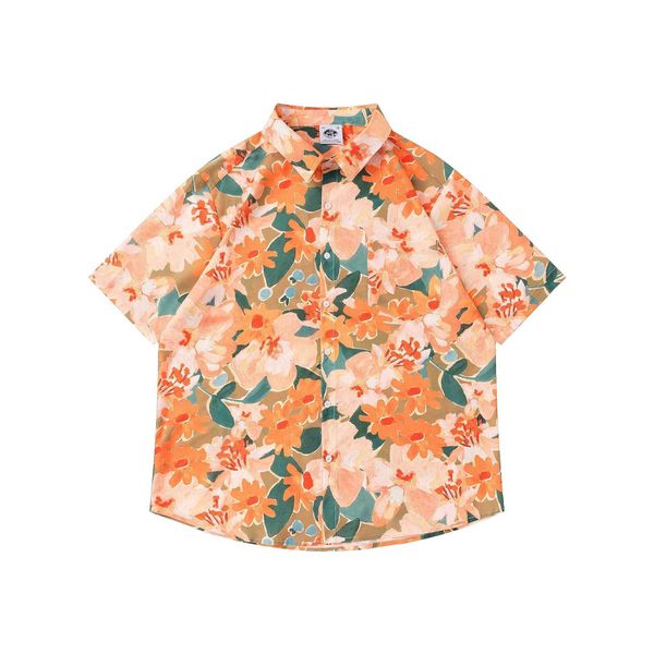 

vintage cuban collar oil printed shirt men's and women's fashion loose hawaiian shortsleeved shirt bpx, White;black