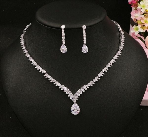 

beidal pendants jewelry sets cubic zirconia wedding necklace and earrings luxury crystal bridal jewelry sets for bridesmaids 210326008298, Silver