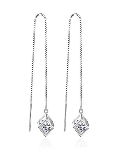 

omhxzj whole dangle chandelier fashion simple magic cube kpop 925 sterling silver tassel pendant drop long ear line earrings5950171