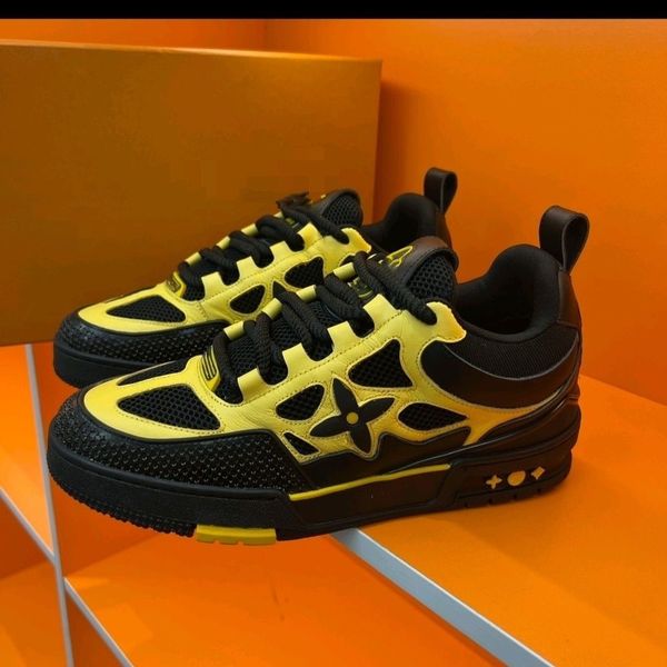 

designer skate sneaker 1854 casual shoes men sneakers rubber platform flowers trainers genuine leather lace-up skate shoes running shoe 02, Black