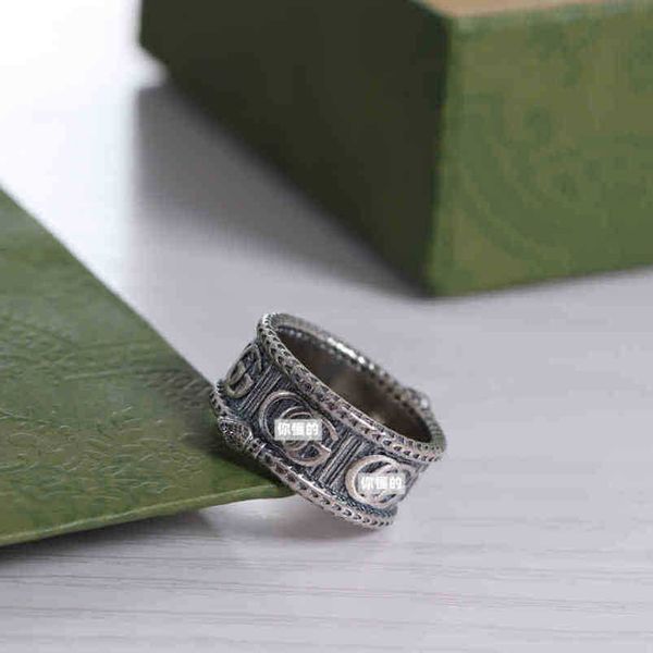 

2023 new designer jewelry bracelet necklace ring sj. classic soul snake couple old closed mouth carved domineering men's ringnew jewell, Silver