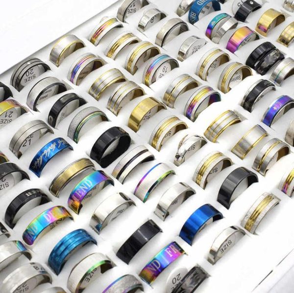 

whole 50 pieceslot mix stainless steel ring men blackgoldsilver color simple trendy ring for women fashion jewelry 2201135302813, Slivery;golden