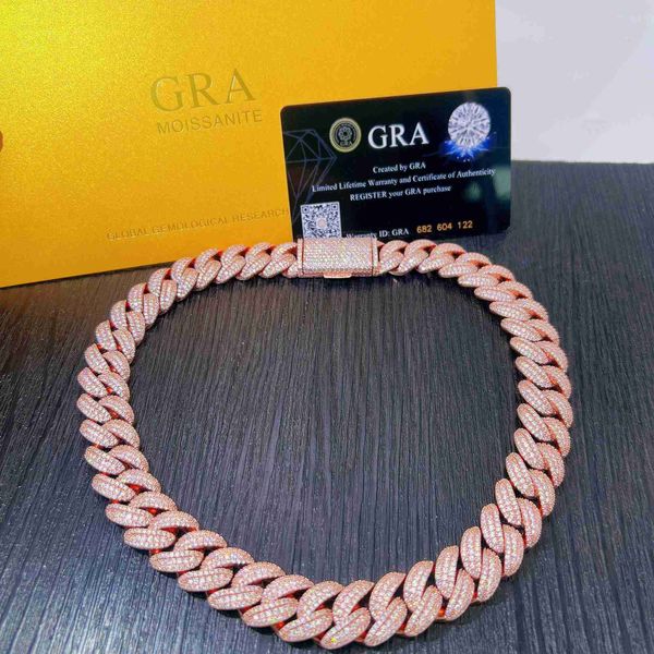 

16mm hip hop fine jewelry sterling silver 925 necklace chain iced out jewelry vvs moissanite diamond cuban link chain