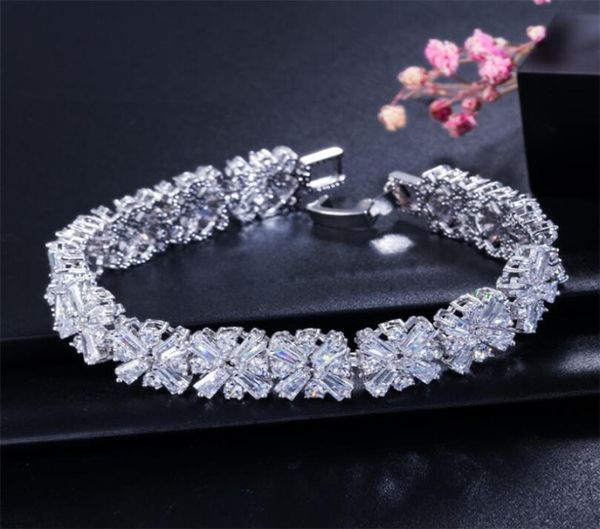 

new arrival luxury jewelry mona lisa bangle 18k whiterose gold fill t princess cut white clear z cz diamond women wedding bra3120123, Golden;silver