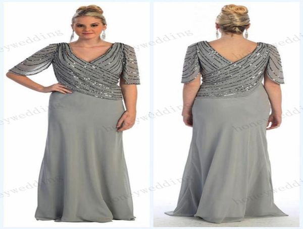 

2019 spring new arrival plus size beading chiffon mother of the bride dresses vneckline half sleeve sheath floor length mother dr2737199, Black;red