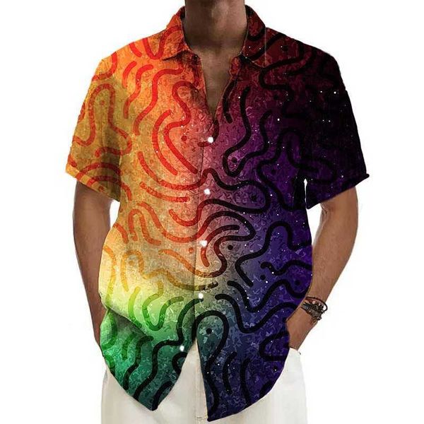 

fashionable summer selling pattern hawaii seaside men's d printed cuban collar shirt men's store edjt, White;black