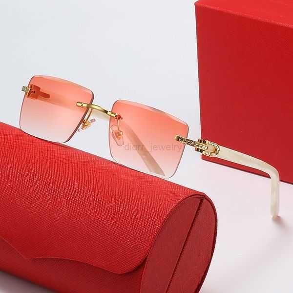 

designer sunglasses rimless diamond cut eyeglass wood frame brown lens fashion ins net red same men and women vintage wholesale with box car, White;black