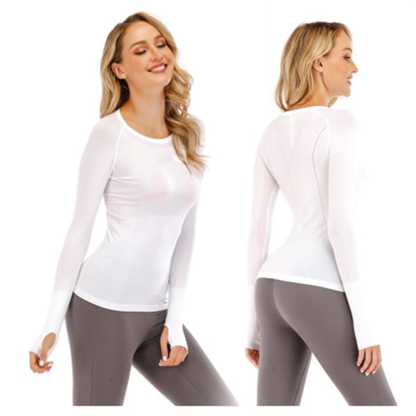 

lu-99 fitness yoga shirt women long sleeve sport elasticity crew neck quick dry breathable gym workout running t-shirts