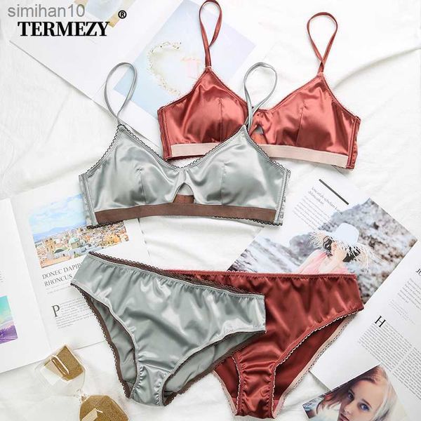 

briefs panties termezy new women underwear wire satin bra thin 3/4 cups bra and panty set hollow lingerie women brassiere bralette l230518, Red;black