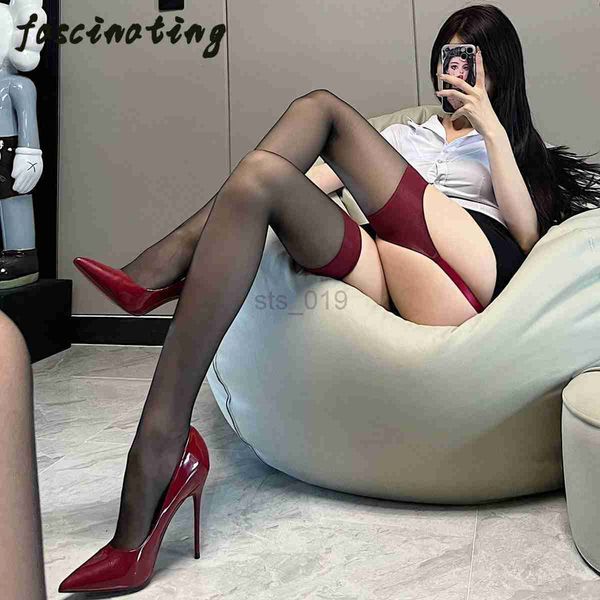 

socks 2023 suspender stockings nightclub red edge pantyhose black silk lolita stockings fun open socks one-piece socks j230531, Red;black