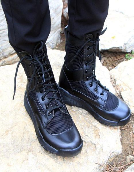 

summer military ultralight army boots for men leather mesh breathe ly boots outdoor tactical shoes accessories3193141, Black