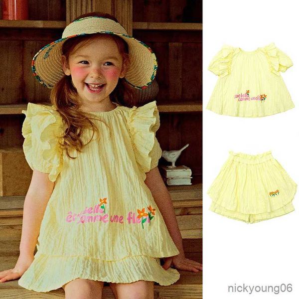 

clothing sets summer children's girls version of rustic flying sleeve shirt female baby shorts set flower girl dress, White