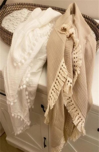 

120x100cm fringe blankets newborn pompom toddler infant baby boygirl blanket muslin swaddle bath y20100928102699193