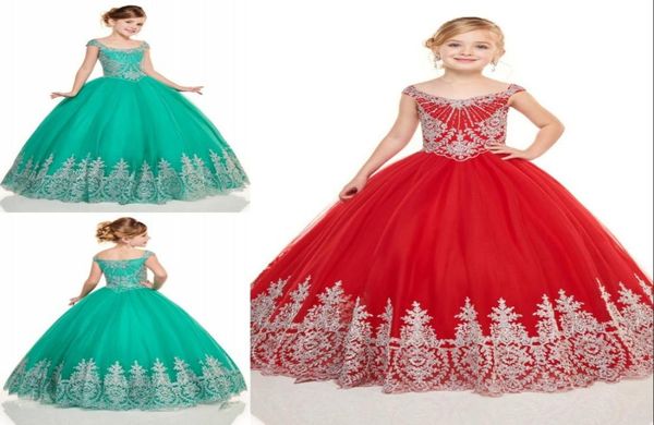 

chic sliver embroidery little girls pageant dresses red green tulle cap sleeves princess flower girls prom formal dress for 6946299, White;red