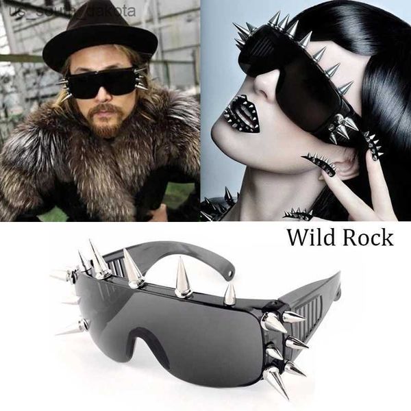 

2021 new rivet spike decoration wild rock steampunk men/women sunglasses cool fashion stage bar party sun glasses oculos de sol l230523, White;black