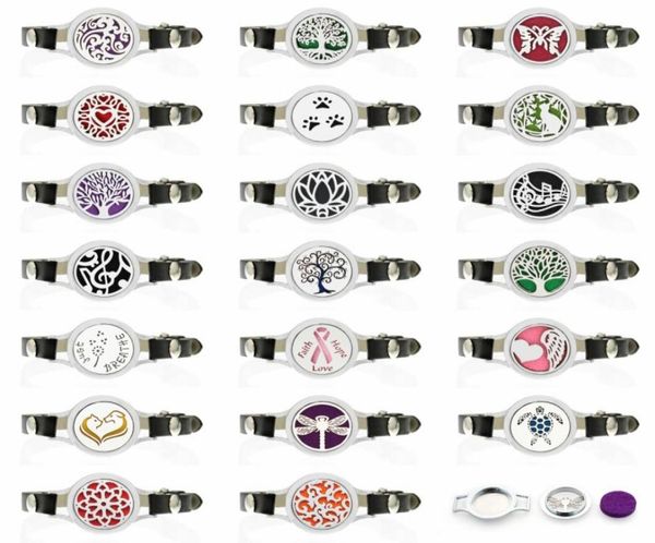 

trendy 25mm tree of life aroma essential oil diffuser charm bracelet women openable with black pu leather bracelet4259753, Golden;silver