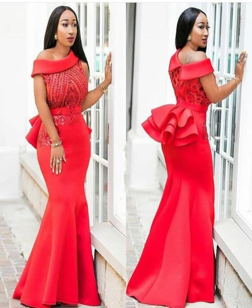 

attractive red mermaid beaded prom dresses bateau neck sequined peplum evening gowns satin floor length appliqued formal dress5153367, Black
