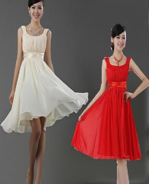 

new new scoop chiffon ruffle zipper short bridesmaid dress party dress6340727, White;pink