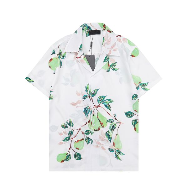 

men's designer shirt summer casual printed real silk street beach style short sleeve high-quality shirt#032, White;black
