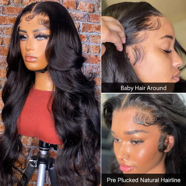 

highlight body wave human hair wigs for woman 4/27 black lace frontal wig with baby hair 180% density 13x4 lace front wigs, Black;brown