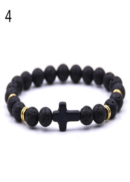 

vintage cross charm bracelet tiger eyeturquoise agate lava rock beads bracelets for men women jewelry gift3396144, Black