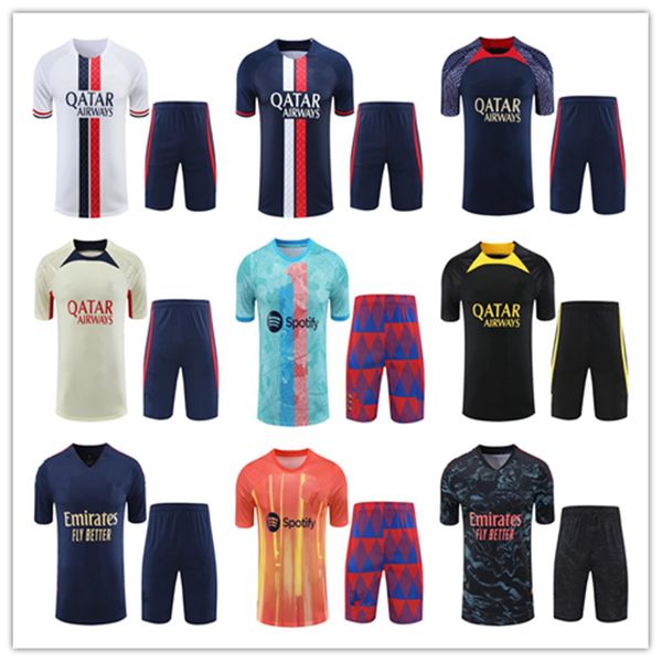 

2023 2024 psgs men tracksuits soccer jersey training suit short sleeve shorts set 22 23 24 barcelona mens football polo shirt tracksuit jers, Black