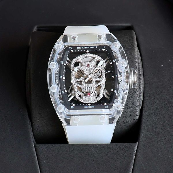 

rm052-01 active tourbillon watches skull wristwatch luxury designer rm52-01 mysterious skull hollowed out full-automatic men's mechani, Slivery;black